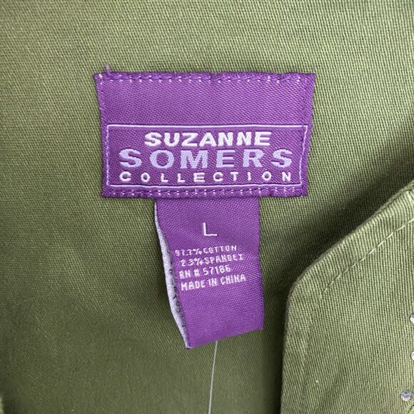 New Suzanne Somers‎ Green Floral Embroidered Rhinestone Jacket Women’s Large - Picture 4 of 12